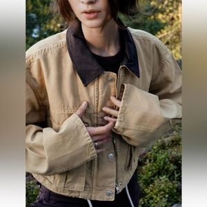 ZARA  CROPPED  UTILITY BARN COLLARED JACKET  XL